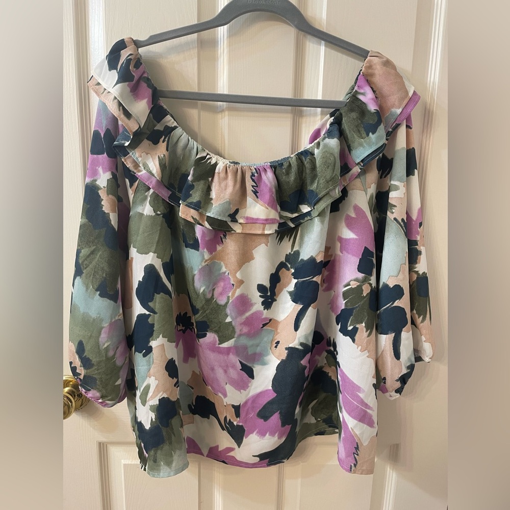 J. Crew Floral Off-Shoulder Blouse in Pink, Olive, Navy, Beige